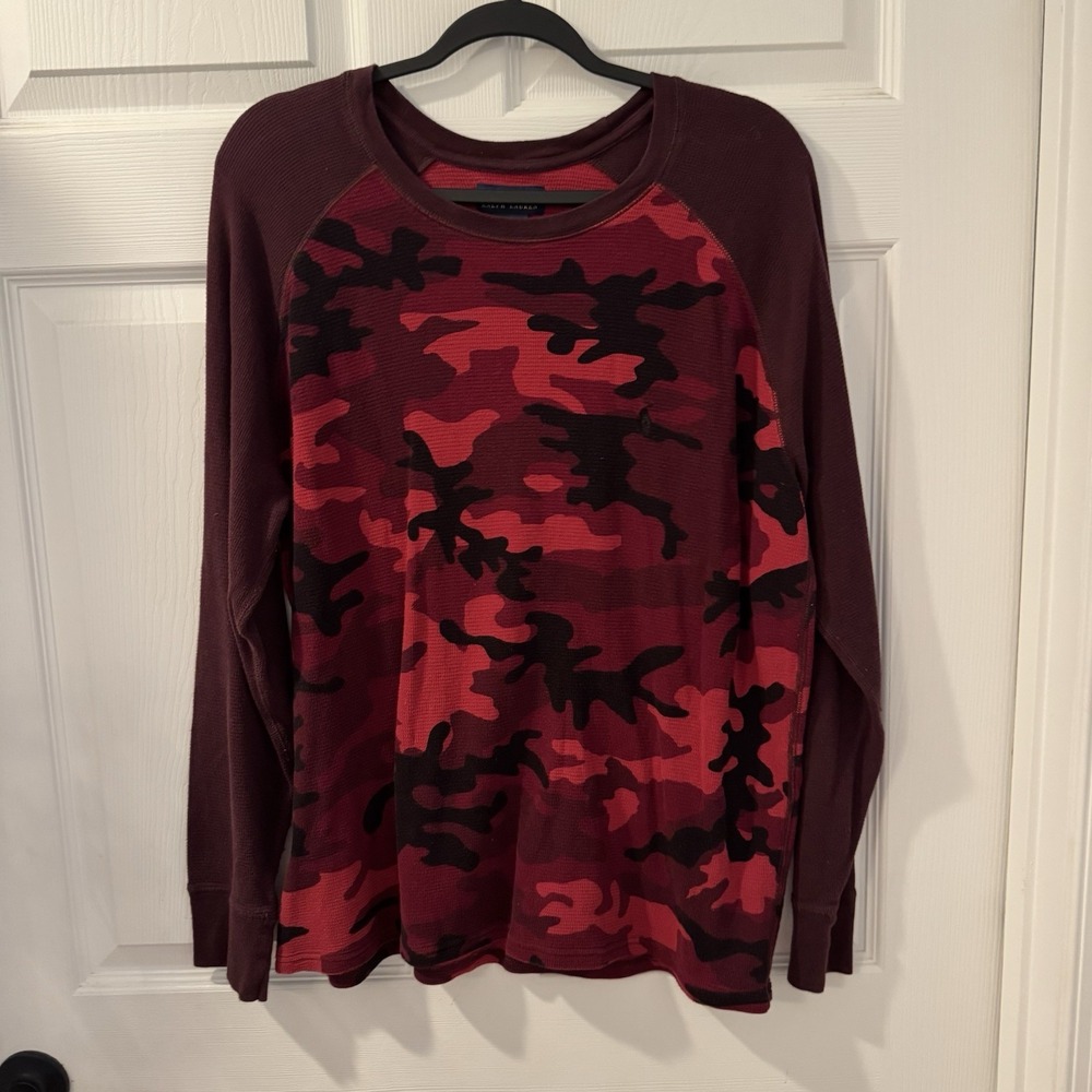Polo Ralph Lauren Shirt Mens XL Red Camo Thermal Waffle Knit Long Sleeve Raglan